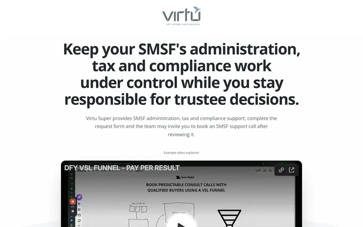 Landing page preview for Virtu Super